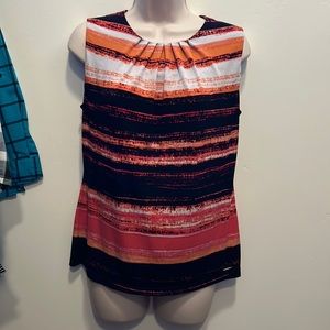EUC Calvin Klein sleeveless orange black blouse size S